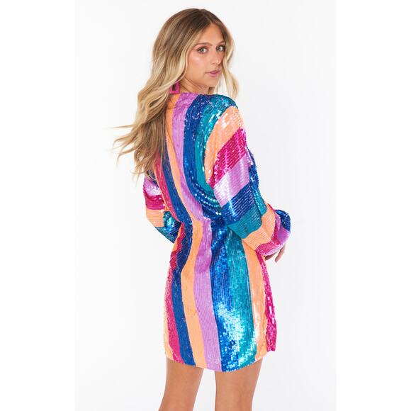 Show Me Your Mumu Kidman Mini Dress in Neon Stripe Sequins S - Picture 10 of 10